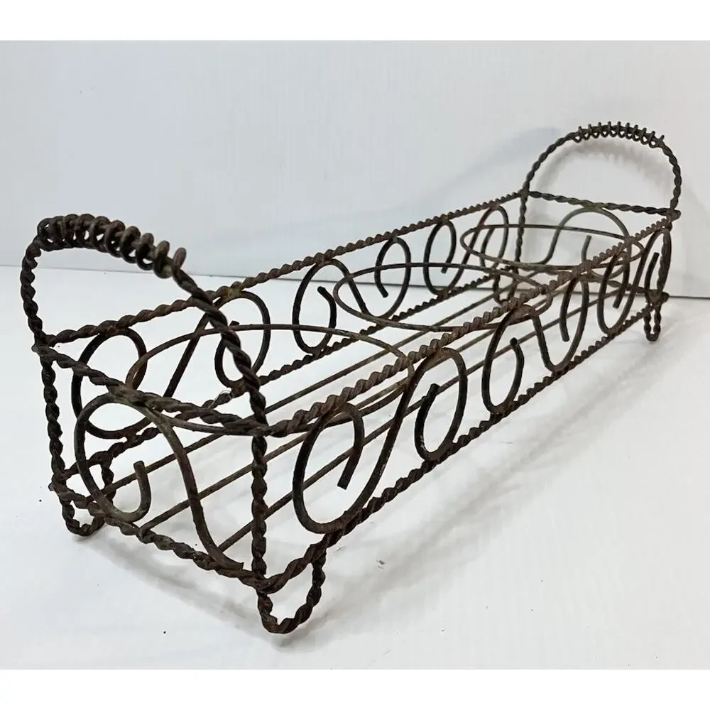 Antique French Metal Wire Table Planter 3 Pot Twisted Curly Iron Stand Holder